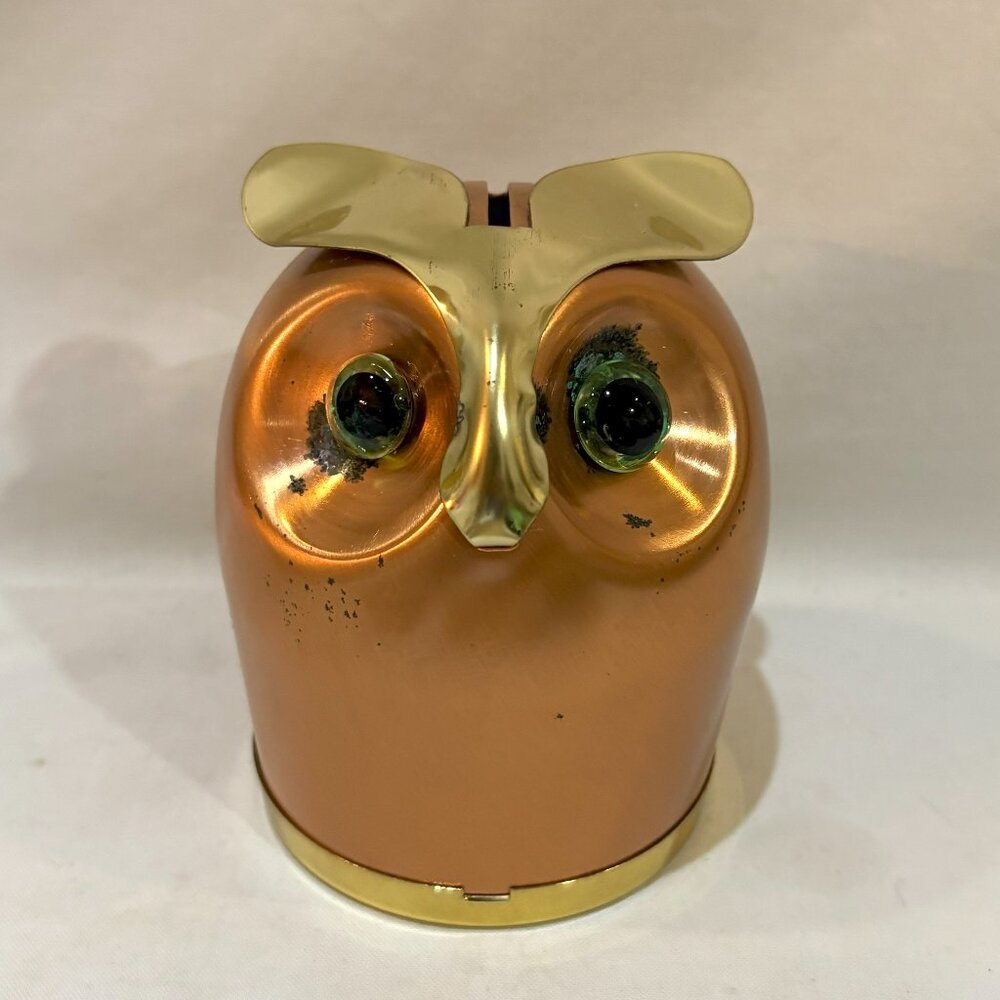 VTG MCM Coppercraft Copper Two-Tone Owl Piggy Bank Coin Bank